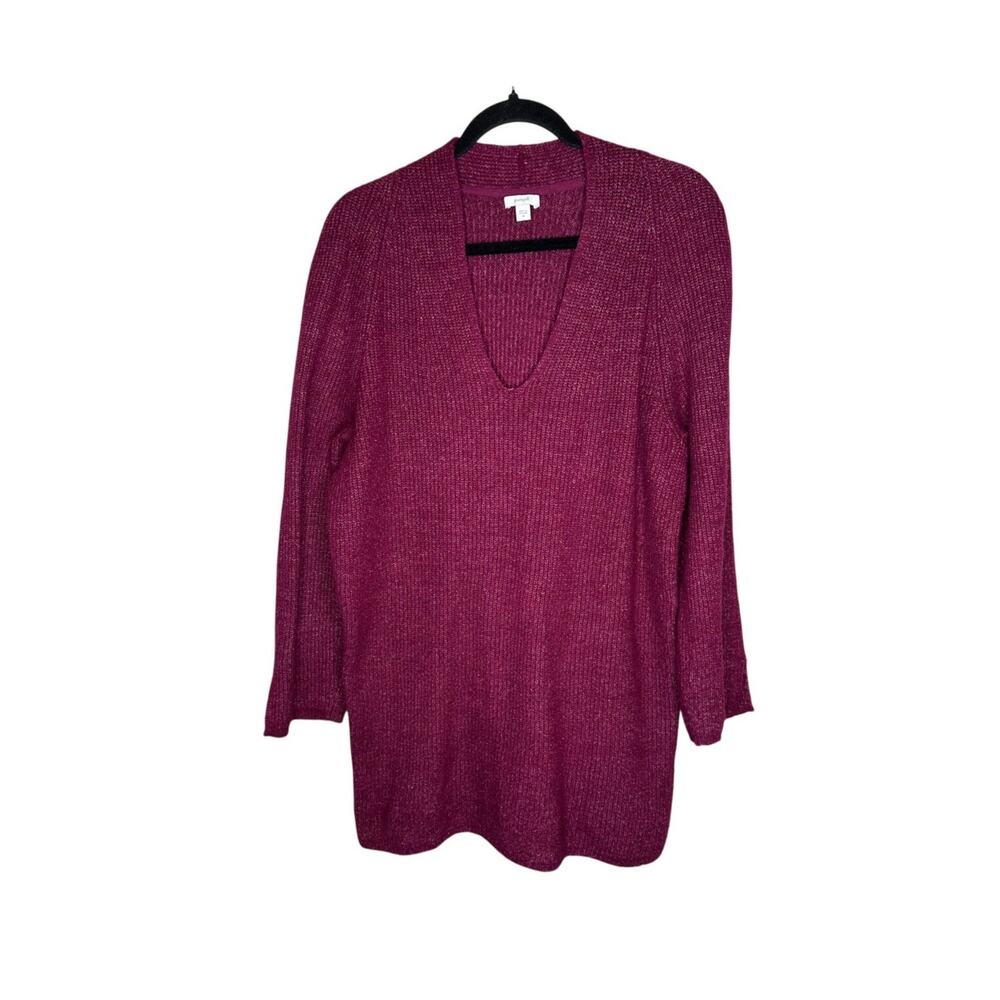 Pure Jill J Jill Sweater Women M Burgundy Heather Knit V-Neck Side Slits Slouchy